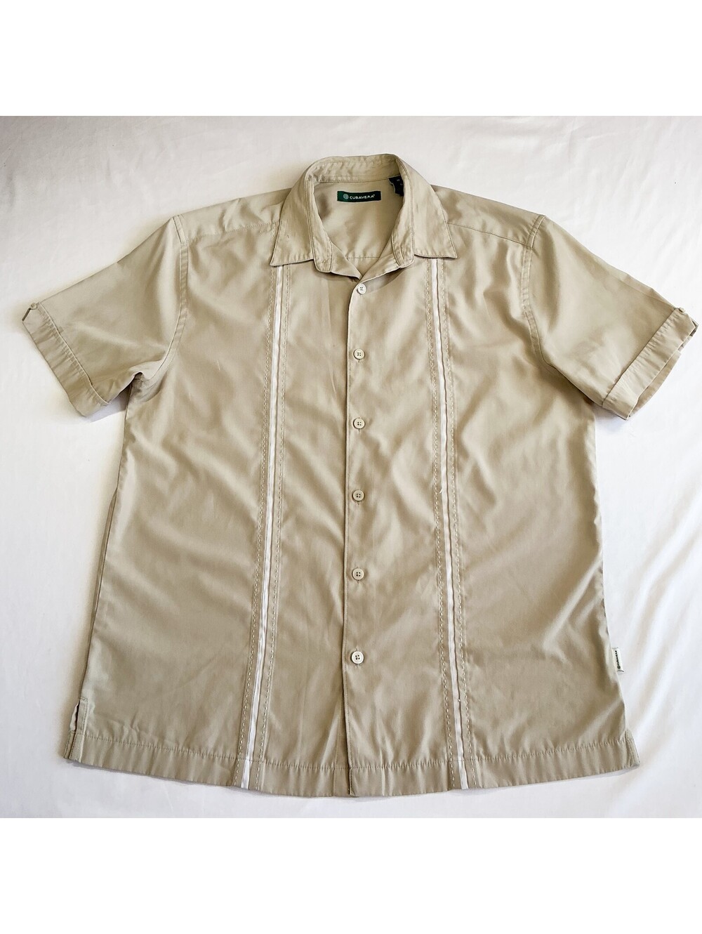 Cubavera Men's Beige Short Sleeve Button-Up Shirt Lightweight Grandpa Size Med